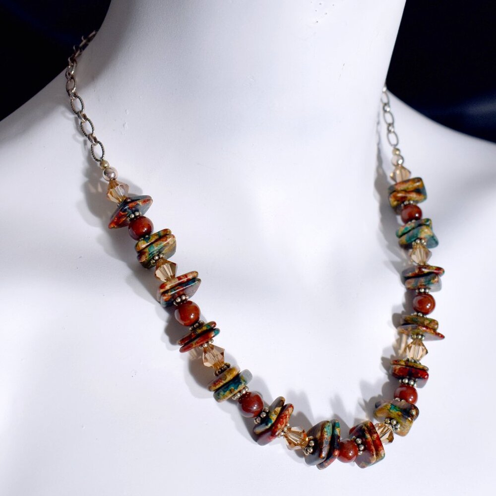 Handmade Jasper Gemstone Necklace with Austrian crystals